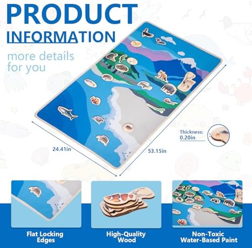 Montessori Land and Water Map with 25 Wooden Animals - Learning Geography and Zoology Mat Educational Toys,Interactive Learning Tool,World Map for Kids,Montessori Map for Kids 4-8 Years - Image 3