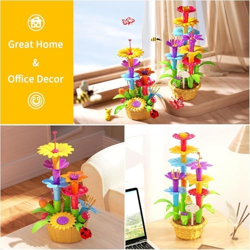 TEMI 138 PCS Flower Garden Building Toys for Girls Toys, Educational STEM Toy and Preschool Garden Play Set for Toddlers 3 4 5 6 7 8 Year Old Kids Boys Girls, Flower Stacking Toys for Kids Age 3-6 - Image 4