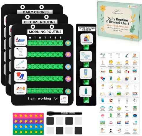 Visual Schedule for Kids, Magnetic Chore Chart & Reward System for Home, Toddler Daily Routine Board with 100 Picture Cards, Goal Magnets, Behavior Chart for Morning & Bedtime by Unknown