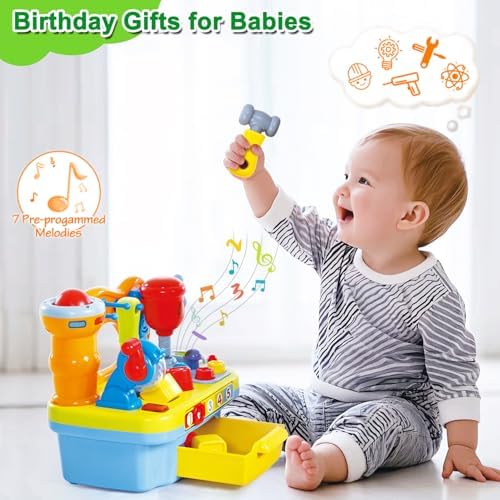 Yiosion Musical Learning Tool Workbench Toys for 1 Year Old Boy, One Year Old Boy Gifts, Toddler Tool Bench with Shape Sorter - Image 3