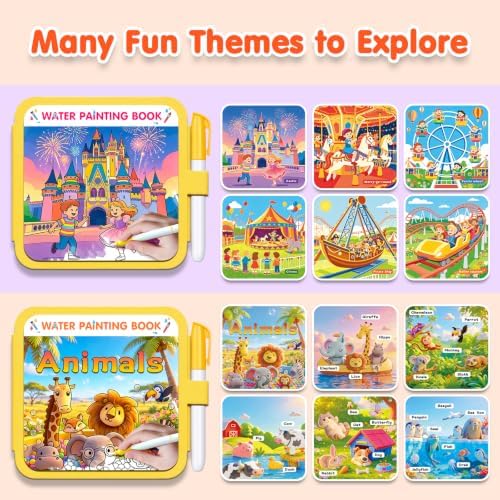 ZHOC Reusable Water Painting Books for Kids – 2 Pack Magic Water Reveal Coloring Books with Water Pens (Castle & Animals) No-Mess Coloring Book Fun Travel Activity for Ages 3 4 5 6 7 8 - Image 4