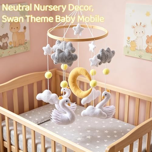 Soft Soothing Cotton Swan Crib Mobile,Hanging Baby Mobile Toy for Baby Girls Nursery,Handmade Sturdy Mobile for Crib,No-Assembly Cute Cloud Newborn Gift - Image 2