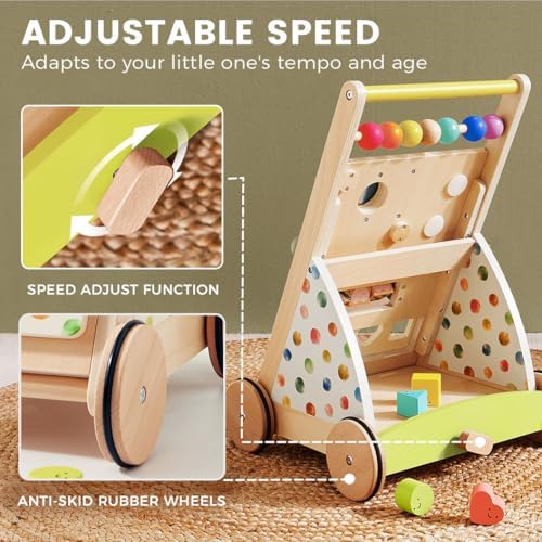 Tiny Land Wooden Baby Walker with Activity Center, Montessori Push Walker - Image 3