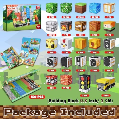 Magneverse 150 PCS Magnetic Blocks - Forest Village Building Block for Kids Ages 4-8, Magnetic Cubes for Boys Girls, STEM Educational Stacking Magnet Toy for 3 4 5 6 7 8 9 10 11 12 Birthday Gifts - Image 2