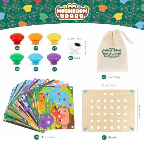 BONNYCO Button Art Toy with 50 Templates and 32 Buttons. Color Matching Peg Board for Kids, Montessori Toys for 2 Year Old, Wooden Puzzle for Toddlers 1-3, Baby Learning Games, Stem Educational Gift - Image 2