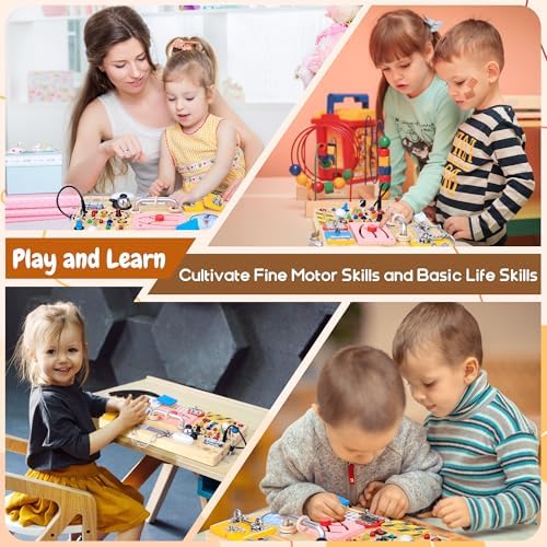 25 in 1 Busy Board with 13 LED Light Switches and 12 Activity, Montessori Toys for 1 2 3 Years Old, Wooden Sensory Board, Toddlers Travel Toys for 1+ Year Old Boy & Girl Birthday Gift（Extra-Large） - Image 3