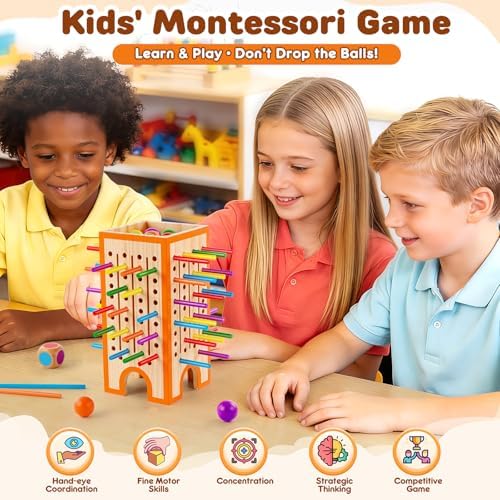 Montessori Board Game for Kids 4-6, 42 Colorful Wooden Sticks Dice Game with 12 Balls, Math & Counting Educational Toy for 3 4 5 6 Year Olds, Fine Motor Skills, Classic Table Game for Family Night - Image 4