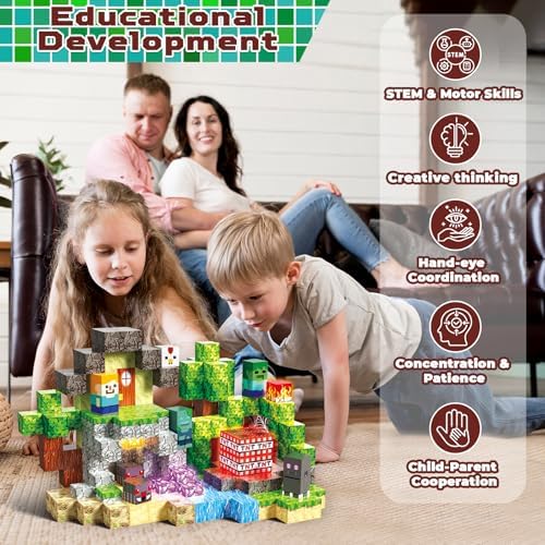 200PCS Magnetic Blocks with Light-Up Blocks - Magnetic Building Blocks Playset, Magnetic Stacking Cube Toys, STEM Sensory Montessori Learning Toys, Birthday Gifts for Kids Boys and Girls Age 3+ - Image 6