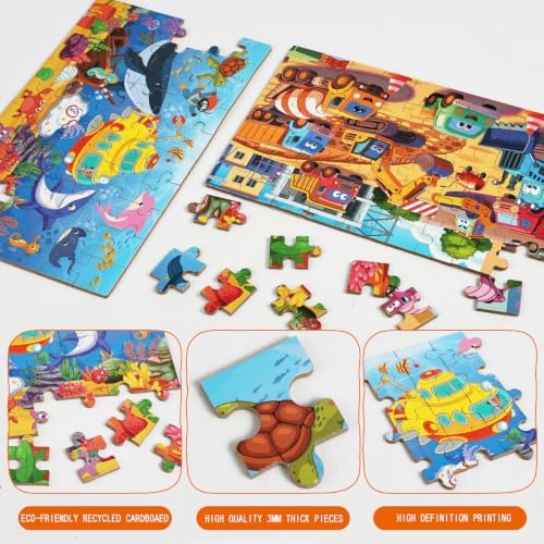 Puzzles for Kids Ages 4-8, 60 Pieces Puzzles for Kids Ages 3-5 in a Metal Box Girls and Boys Learning Educational Jigsaw Puzzle Toys Gifts - Image 2