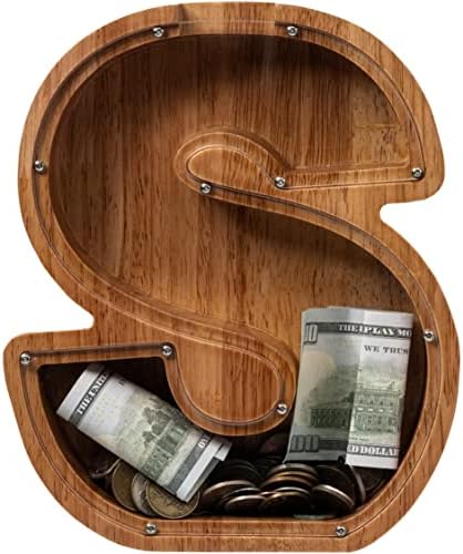 ladenk 12 Inch Extra Large Wooden Kids Letter Piggy Bank - Piggy Bank for Boys Girls - Initial S Bank - Alphabet Money Bank for Birthday by Ladenk