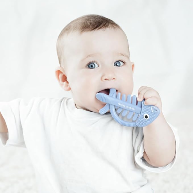3 in 1 Infant Toys, Baby Teething Toys 3–6 6–12 Months, Teethers for Babies 0–3–6–12 Months for Teething Relief, Baby Gift, Baby Teether Toys,Silicone Sensory Toys,USA Patent Pending,Fish (Baby Blue)