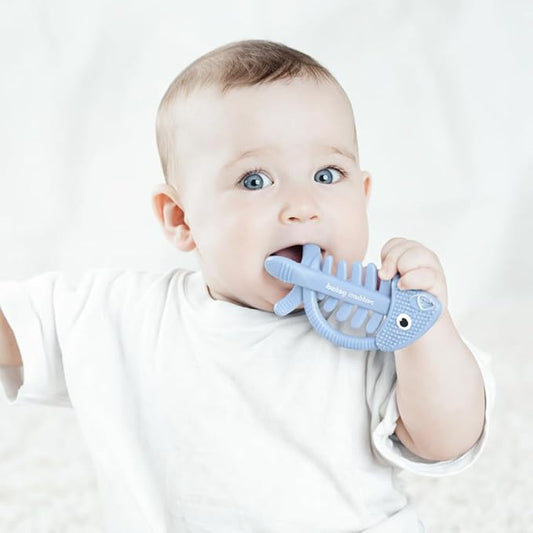 3 in 1 Infant Toys, Baby Teething Toys 3–6 6–12 Months, Teethers for Babies 0–3–6–12 Months for Teething Relief, Baby Gift, Baby Teether Toys,Silicone Sensory Toys,USA Patent Pending,Fish (Baby Blue)