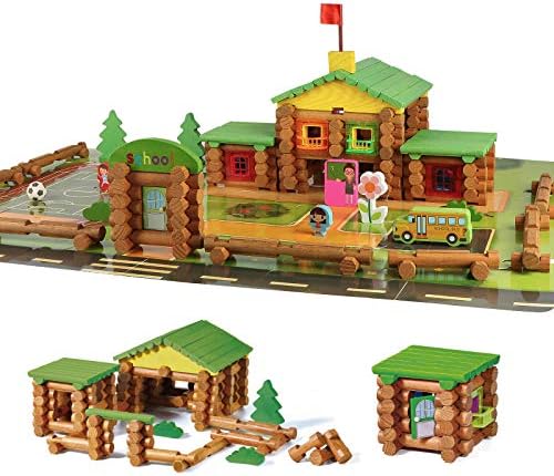 Wondertoys 269 Pieces Real Wood Logs Set Ages 3+, Classic Building Log Gift Set for Boys/Girls– Creative Construction Engineering - Top Blocks Game Kit - Preschool Education Toy by Wondertoys