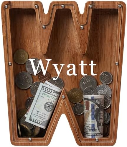 Personalized 12" Extra Large Wooden Letter Piggy Bank for Kids Boys Girls, (Laser Engraved Name) Custom Initial Letter Shape Piggy Bank, Alphabet Coin Bank Grandchildren Birthday by Ladenk