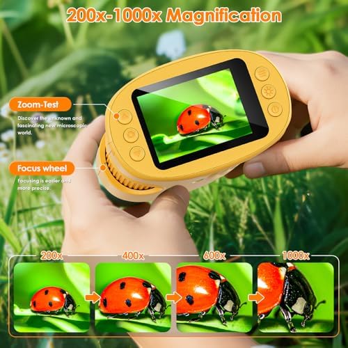 Temodu Kids Microscope 2.0" Screen 1000X Digital Microscope for Kids, Mini Pocket Handheld Microscopes for Children Birthday Festival Gift, Science Education Fun Toys for Boys Girls Ages 4-12 (Yellow) - Image 4