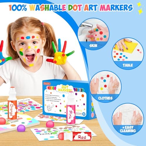 Soucolor 96-Pack Washable Dot Markers for Kids & Toddlers 8 Vibrant Colors - Image 5