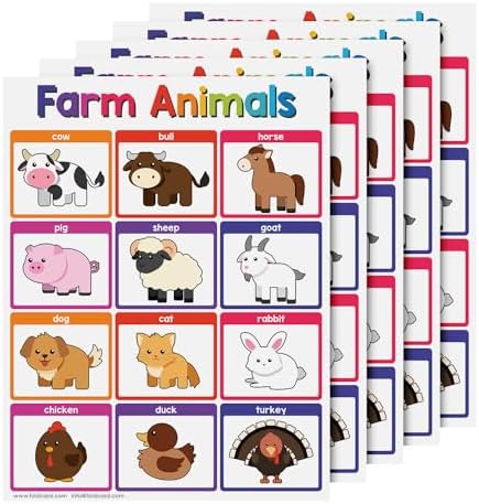 FoldCard Farm Animals Chart Educational Poster 8.5x11 5pk by FoldCard