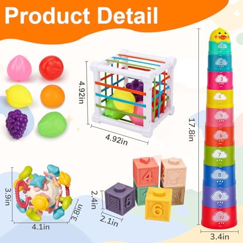 Qirptey Montessori Baby Toy,Stacking Cups Blocks Sensory Bin Teething Toys - Image 6
