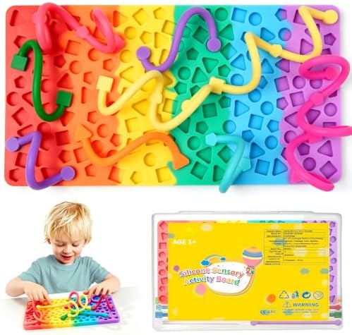 Rainbow Sensory Activity Board Airplane Travel Essentials Fidget Toys for Toddlers Kids，Silicone Autism Quiet Calming Down Restaurant Car Ride Road Trip Toys by UIIOPJIOM