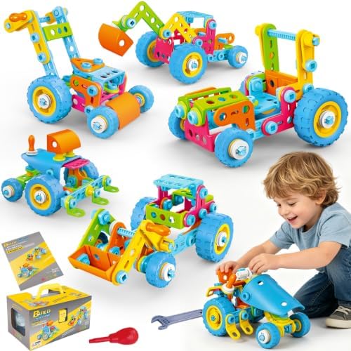 keefun STEM Toys for 4 5 6 7 8+ Year Old Boy Girl Birthday Gift, Building Toys for Kids Ages 4-8 6-8 4-6 Blocks Sets Stem Kits 5-7 4-7 3-5 Educational Learning Construction Engineering Car Truck Games by keefun