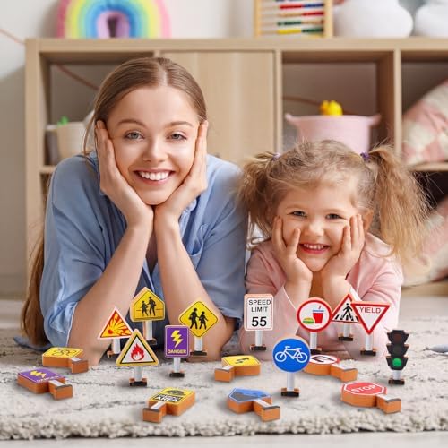 Blosssound 26 Pcs Wooden Toys Set for Preschool Classroom Traffic Signals - Image 5