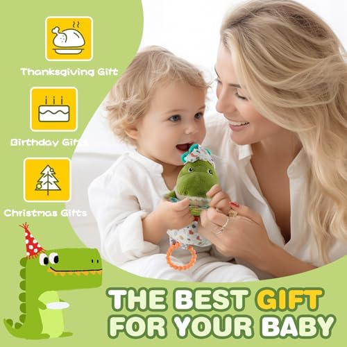Jollybaby Baby Musical Pull String Hanging Toy for Stroller Car Seat Crib Play Gym, Plush Stuffed Dinasour Toy for Carseat with Music Teether Crinkle Paper, Sensory Toy for 0-6-12-18 Months Baby Gift - Image 6