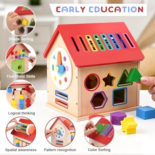 Wooden Shape Sorter Activity Cube, Montessori Toy for Toddlers 3+ Years Old - Image 4