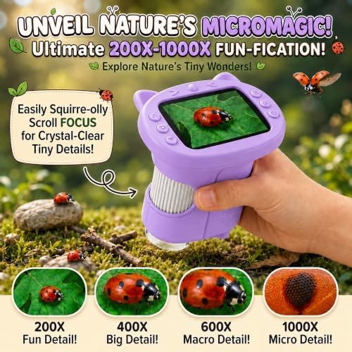 Kids Microscope, 1000X Handheld Digital Pocket Microscope with 2.4" IPS Screen & 8 LEDs, Rechargeable STEM Educational Science Toy for Outdoor Exploration, Gift for Boys Girls Age 4-12, Violet - Image 5