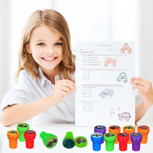 Cinrobiye 24 Pcs Monster Truck Stampers Party Favor Set, Cute Racing Truck Stamps for Kids Birthday Party, Classroom Rewards, Goody Bag Fillers, Car Racing Party Supplies, Monster Truck Themed Toys - Image 5