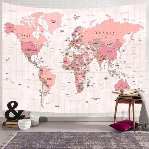 JAWO Educational Tapestry for Kids and Students - World Map With Countries and Major Cities, Asia, Europe, South America, Africa, Japan - Wall Hanging 90x70 Inch (Mauve) - Image 3
