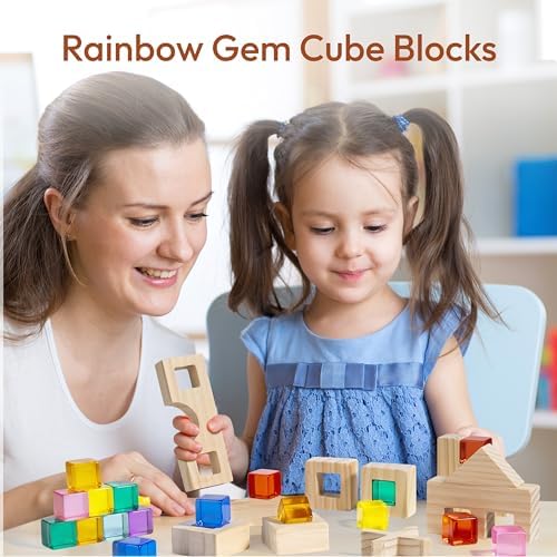 Woodtoe 47 PCS Rainbow Blocks Set, Wooden Building Blocks for Kids Ages 3-6 - Image 2