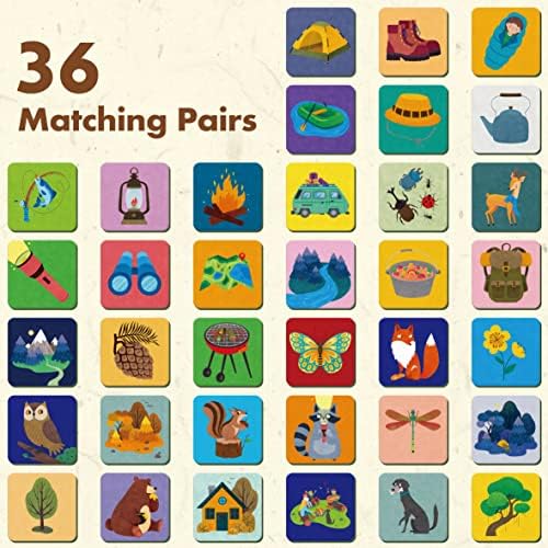 Hebayy Memory Matching Game, 72 PCS Camping Theme Matching Cards for Toddlers 36 Designs Memory Cards Educational Learning Toys for Preschool 4 5 6 Years Old - Image 2