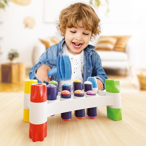 Quercetti: Hammer Peggy - Classic Peg Pounding Bench Toy, Interactive & Colorful, Raise & Lower The Sturdy Board, Cause-Effect Play, Toddler-Kid 18mo+ - Image 3
