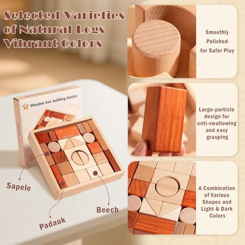 Adena Montessori 29-Piece Wooden Blocks Set, 3+ - Image 7