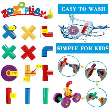 ZOZOPLAY STEM Learning Toy Tubular Pipes & Spouts & Joints 64 Piece Build Bicycle, Tank, Scootie, Moter Skills Endless Designs Educational Building Blocks Set for Kid Ages 3+ Multicolor - Image 6