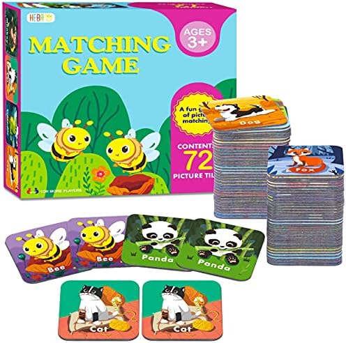 Hebayy 36 Pair Animal Matching Memory Game Flash Cards for Toddlers, Preschool, Kindergarten and Home. Erasable, Fun & Fast, Travel Friendly, Skill Building. Size 2” x 2”(5 x 5 cm) - Image 4