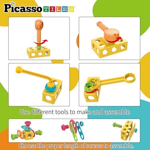 PicassoTiles 115 Piece Building Blocks Set Kids STEM Toy Construction Engineering Sensory Toys Kit Block Children Early Education Playset with FREE IdeaBook, Clickable Ratchet Age 3+ Boys Girls PTN115 - Image 5
