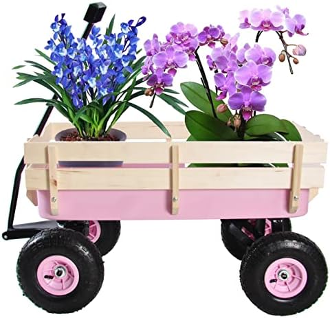 Heavy Duty Kid Wagons for Kids All Terrain Wagon Removable Wooden Wagons, Folding Wagons for Kids Gift, Christmas, Halloween, Back to School (Pink) by BrandLogo