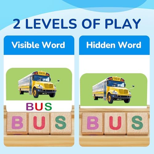 BenBen Spelling Games with Flash Cards, 112 Words, Montessori Toys for 3 4 5 6 Years Old Kids, Wooden Matching Letters Games, CVC Word Educational Learning Toys, Gift for Preschool Kindergarten - Image 3