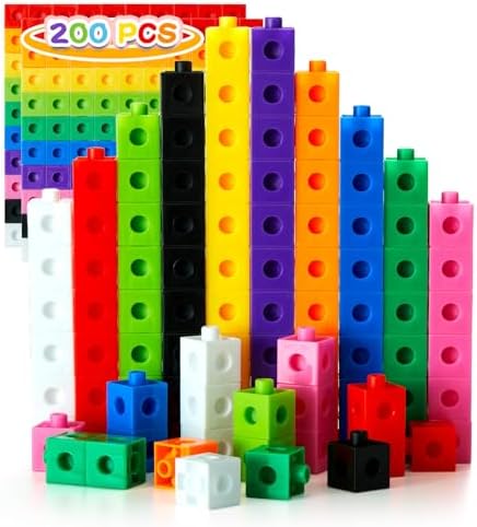 Set of 200 Kids Linking Cubes for Math, STEM Connecting Cubes Math Manipulatives Kids Counting Blocks for Classroom Learning Supplies for Preschool and Elementary Children by Unknown