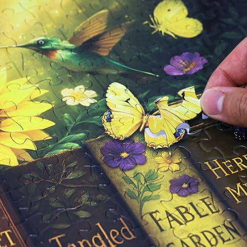 Think2Master Enchanted Library 500 Pieces Very Large Pieces Jigsaw Puzzle: 13+ Adults & Seniors. Magical Bookshelf with Butterflies & Flowers Botanical Garden. Great Gift. Size: 26.8” X 18.9” - Image 2