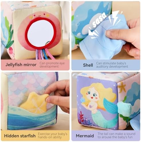 Youuys Baby Tissue Box Toy for Babies 6-12 Months - Montessori Sensory Busy Cube Toys with 3 Textured Balls & 12 Silky Scarves - Ideal Gift for Toddler Girls Ages 6 12 18 Months (Mermaid Theme) - Image 5
