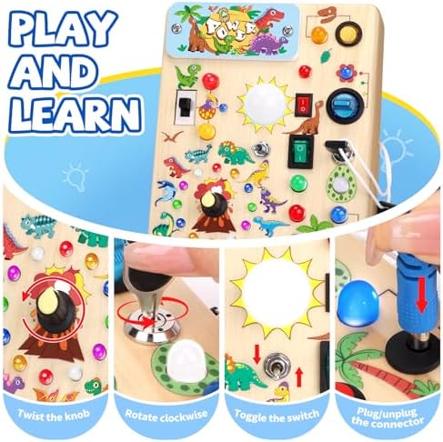 Grarain Busy Board for Toddlers - Montessori Educational Toy for 1-3 Year Old Boys & Girls | Travel-Friendly Sensory Learning Activity | Ideal for Kids with Autism(Dinosaur Busy Board) - Image 3