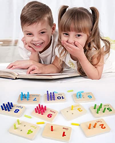 Montessori Number Counting Blocks Peg Board Toys, Wooden Math Manipulative Materials for Preschool, Number Montessori Learning Toy for Kindergarteners (Colorful Peg) - Image 6
