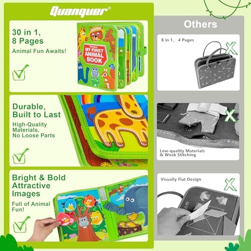 Quanquer Animal Busy Book for Toddlers 1-3 - Montessori Toys for 1 Year Old Boys and Girls, Educational Travel Toy for Airplane Car, Christmas Birthday Gifts for Toddlers - Image 3