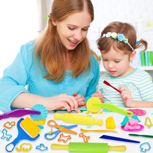 LCY WEDSHI Dough Tool Set, 24 Pcs Dough Tools Sets for Kids Ages 4-8, Dough Accessories Includes Animal Molds, Cutters Roller, Rolling Pins, Safety Scissors, Plastic Knife - Image 6