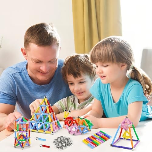 158Pcs Magnetic Building Sticks Blocks, Magnet Educational Toys STEM Toys Learning for Kids, 3D Construction Building Toy with Storage Bag - Image 6