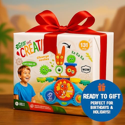 Motorized Gear Building Blocks Toys, Electric Dinosaur Spinning Set Ages 3-6, STEM Construction Kit, Fine Motor Cause-Effect Gift for Boys Girls - Image 5