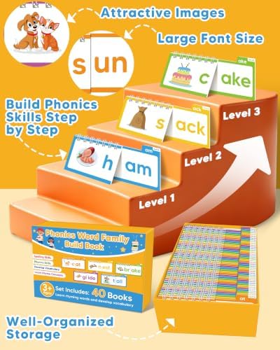 Phonics Flash Cards for Kids, Learn to Read Phonics Word Family Build Book - Image 5
