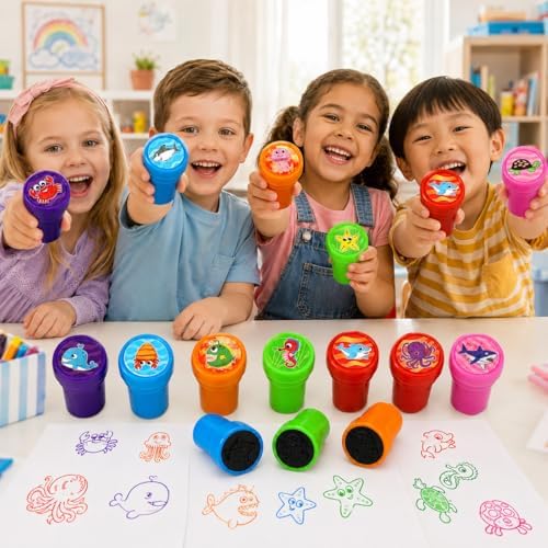 Cinrobiye 24 Pcs Ocean Animal Stampers Party Favor Set, Cute Sea Life Stamps for Kids Birthday Party, Classroom Rewards, Carnival Prizes, Goody Bag Fillers, Under the Sea Party Supplies - Image 7
